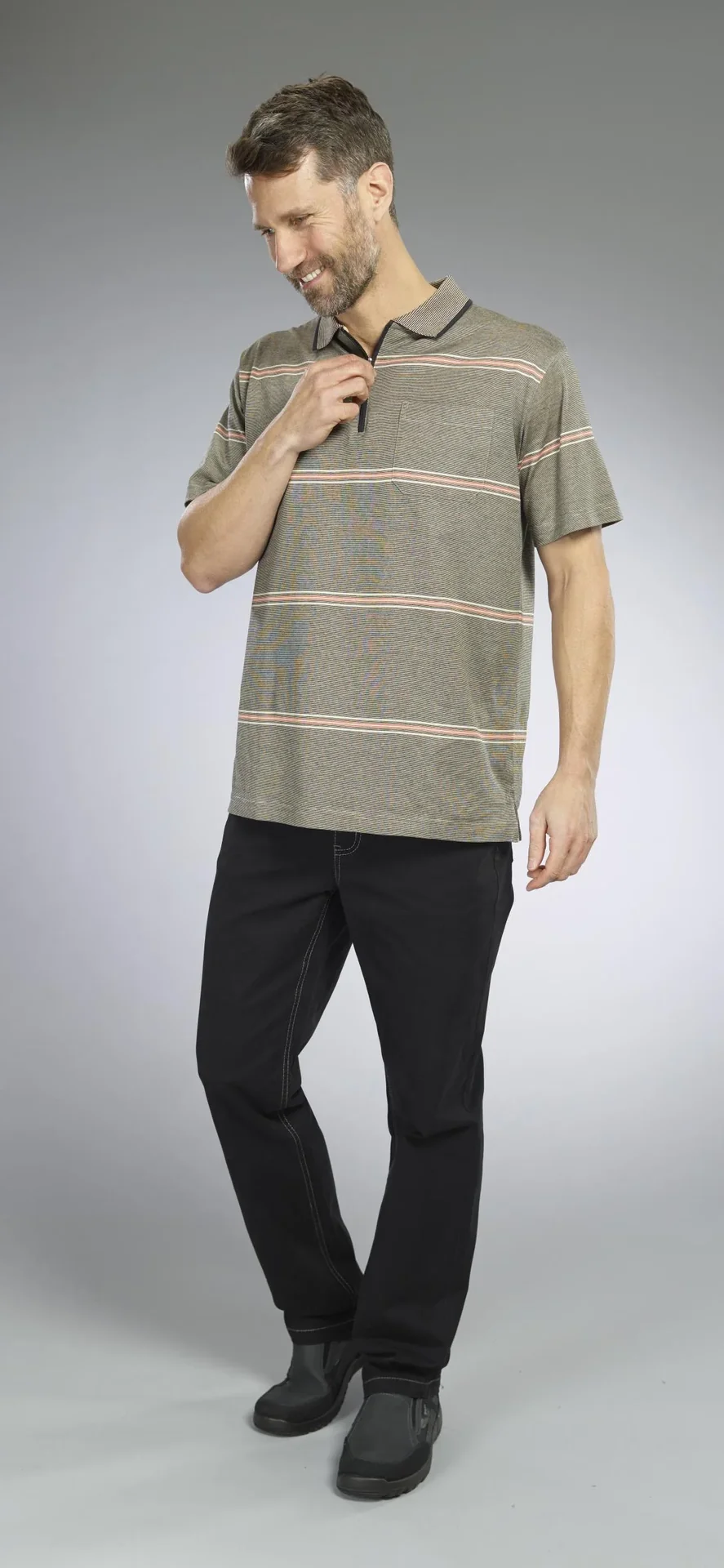 Poloshirt gestreift, Farbe khaki, Gr.M - 7