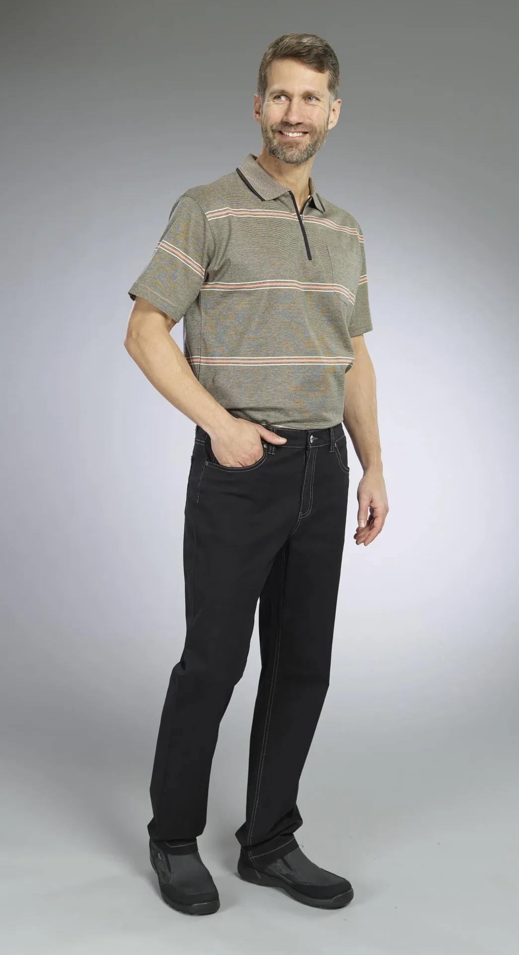 Poloshirt gestreift, Farbe khaki, Gr.M - 8
