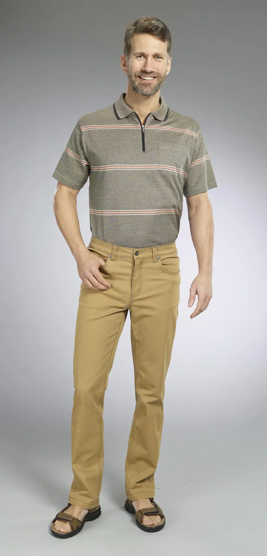 Poloshirt gestreift, Farbe khaki, Gr.M - 10