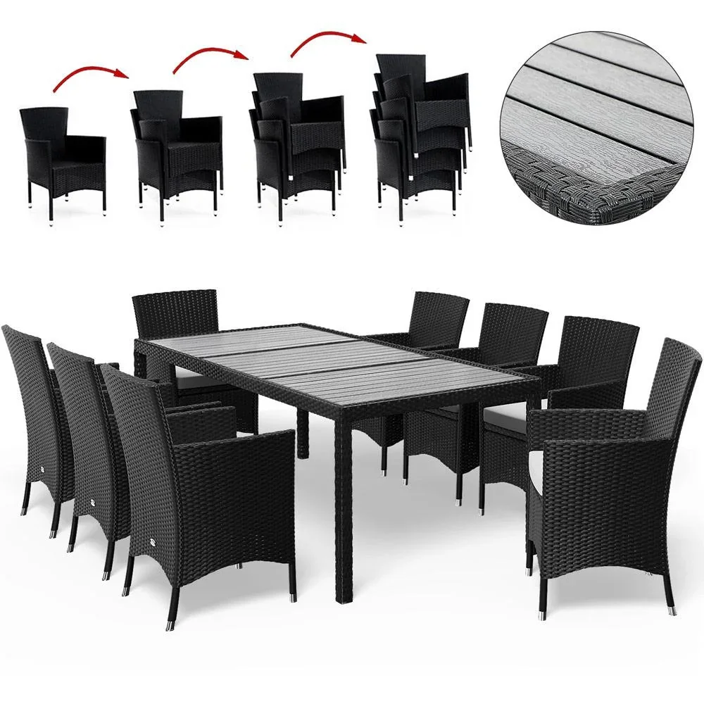 Gartenset Riga Polyrotan 17-teilig stapelbar schwarz - 0
