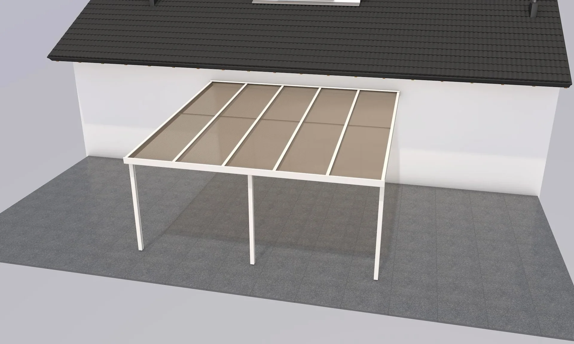 Terrassendach Premium, weiß, 5100 x 5060 mm - Acryl Stegplatten 16mm, bronze - 0