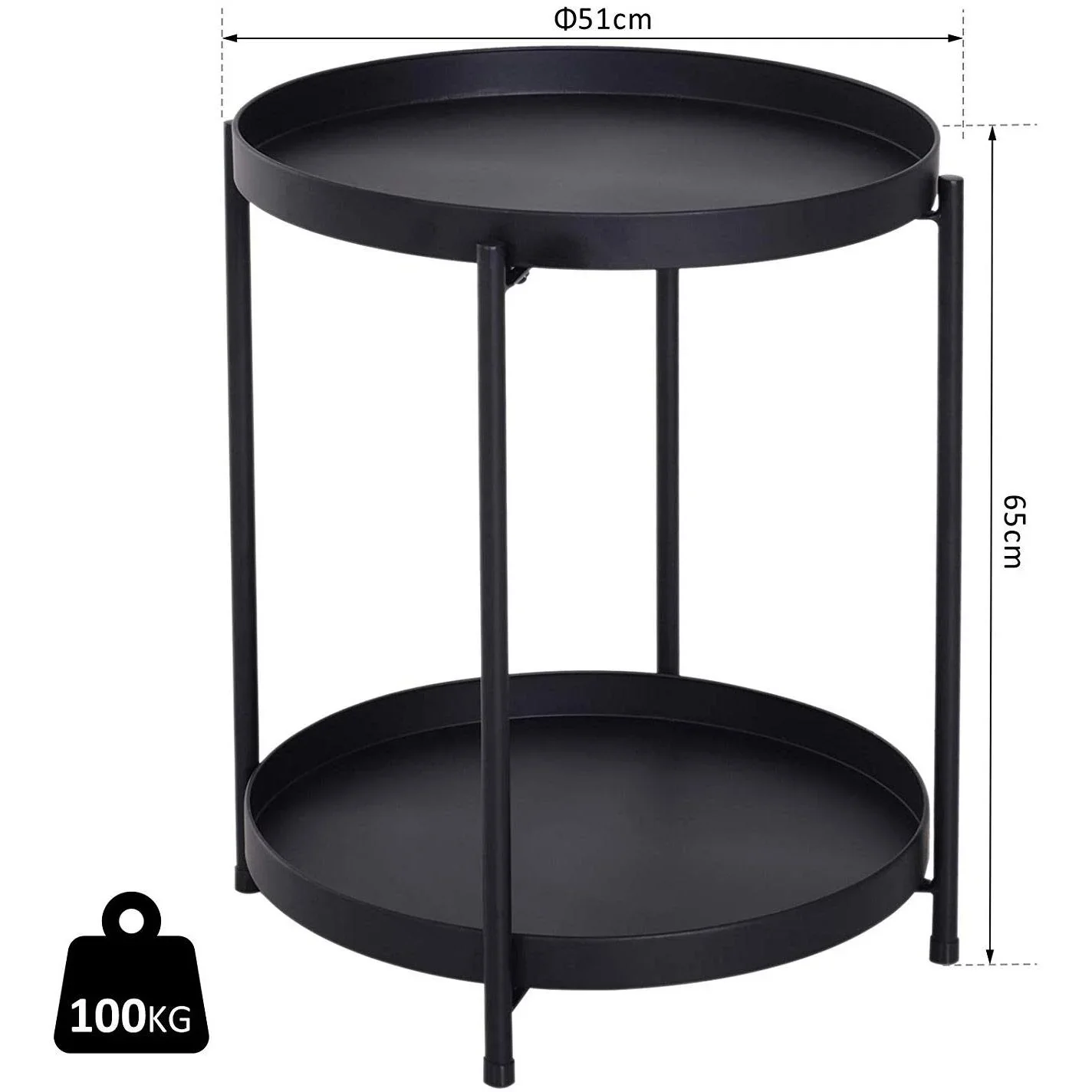 Beistelltisch Kaffeetisch Couchtisch Tablett Metall Schwarz Ø51 x 65 cm - 2