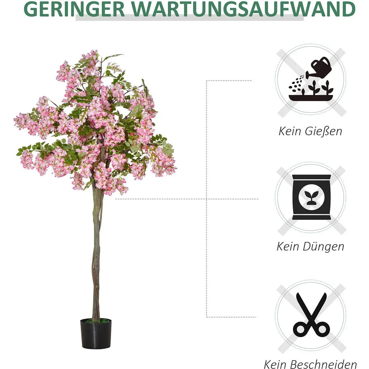 künstliche Pflanzen 150 cm künstlicher Schnurbaum mit rosa Blumen Kunstpflanze Zimmerpflanze Dekopflanze Büropflanze Kun - 0