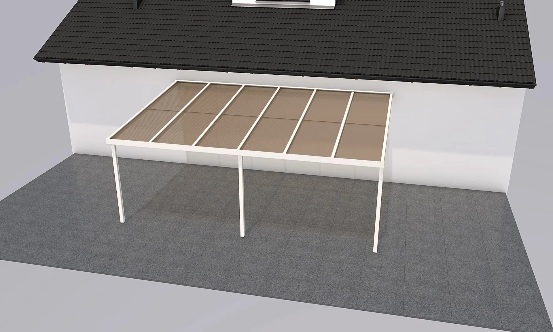 Terrassendach Premium, weiß, 6110 x 4060 mm - Polycarbonat Stegplatten 16 mm, bronze - 0
