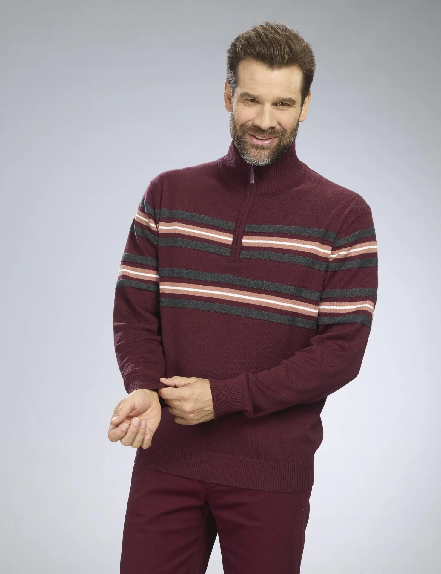 Pullover mit Streifen, Farbe port, Gr.M - 2