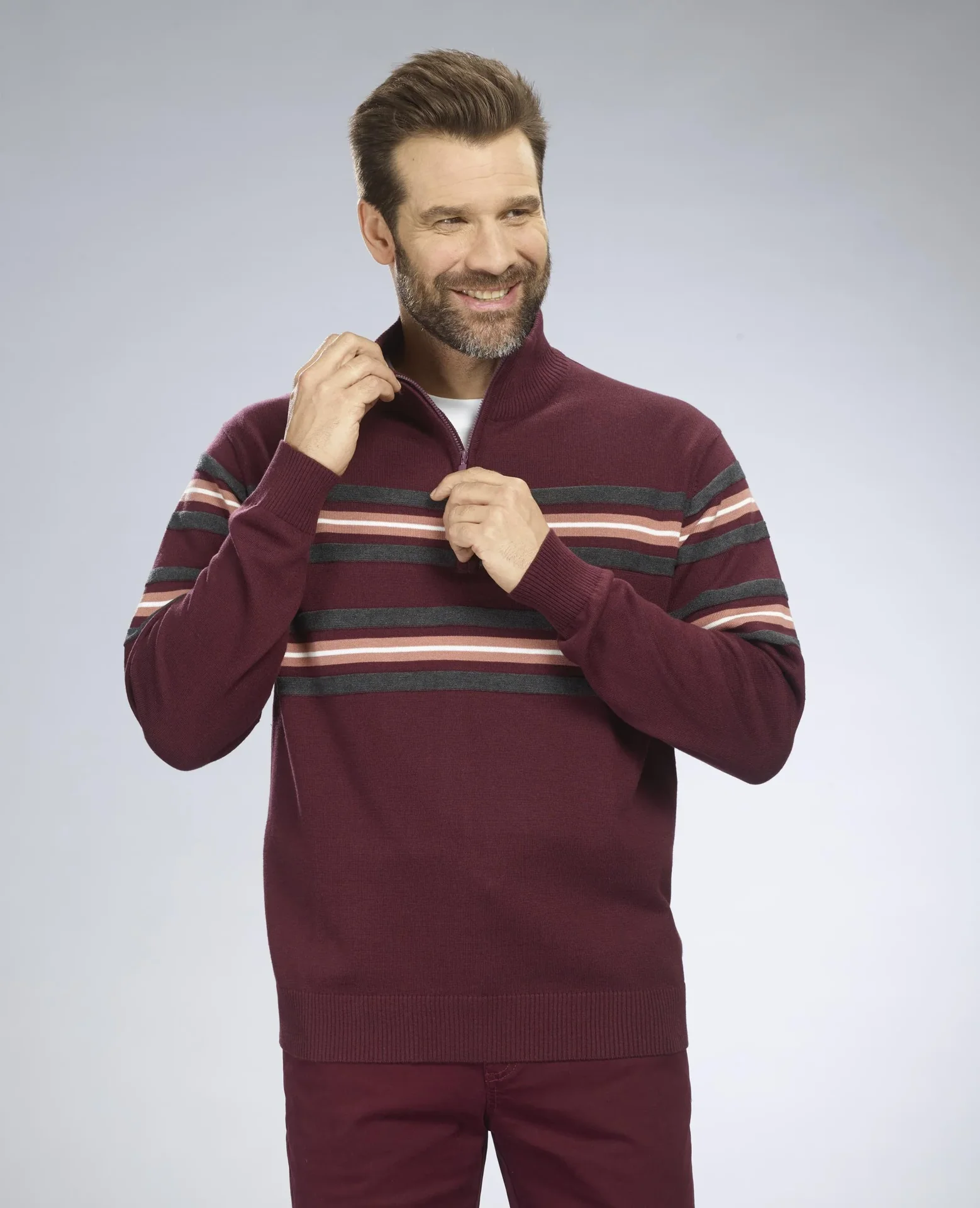 Pullover mit Streifen, Farbe port, Gr.M - 5