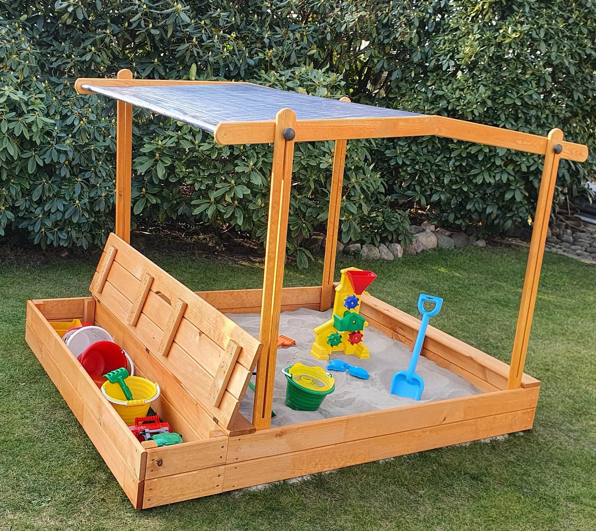 Sandkasten "MULTI" + Sitzbox + Sonnendach - 1