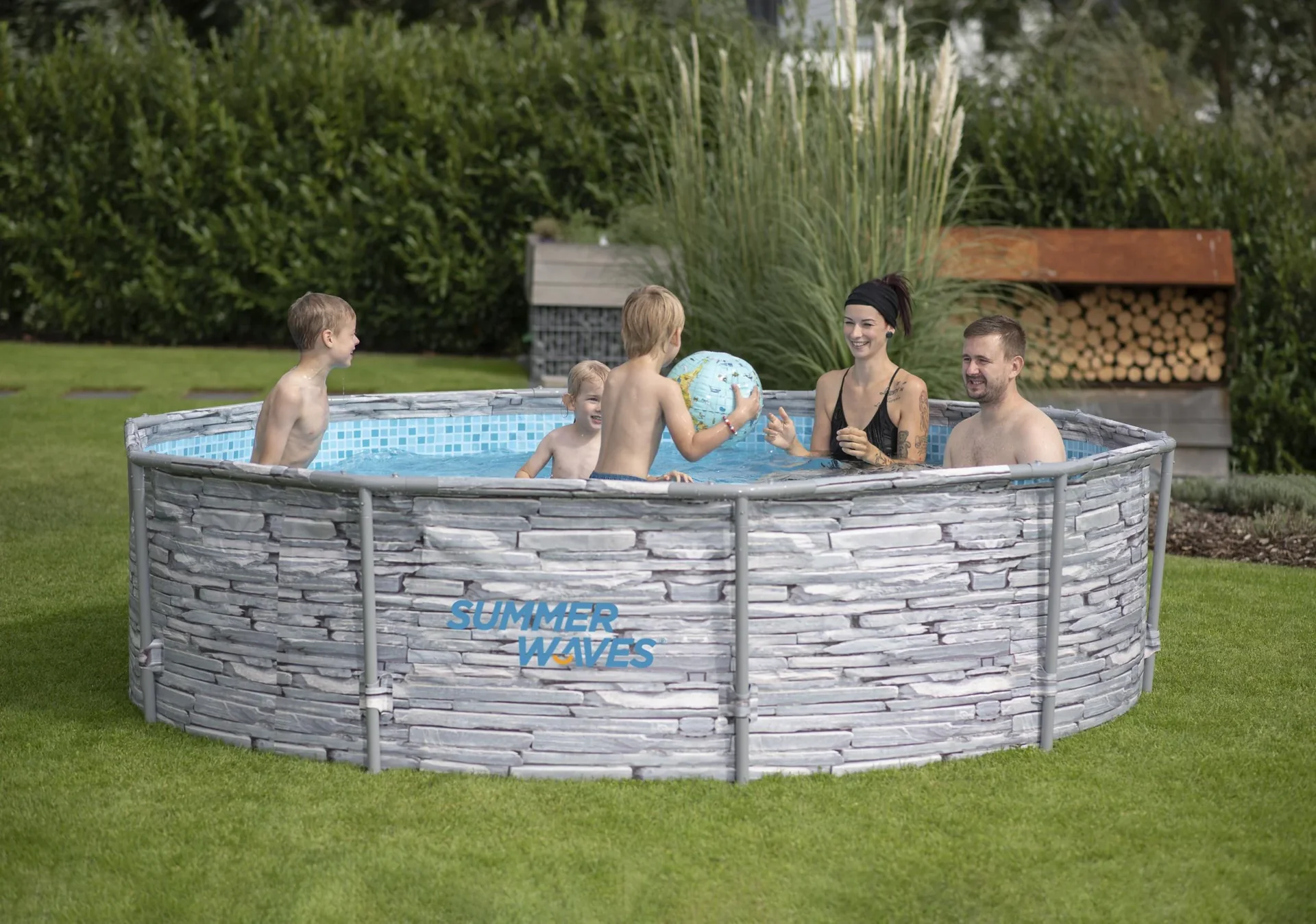 Pool „Summer Waves Pool“, Steingrau, Ø 305 x 76 cm - 0