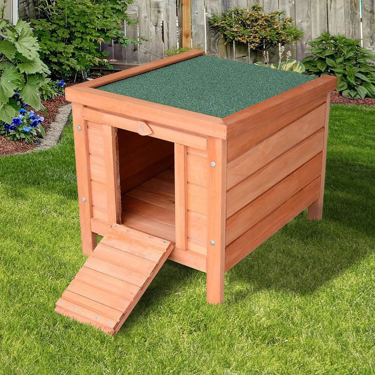 Kaninchenstall mit Schräge Holz Grün + Natur - 0