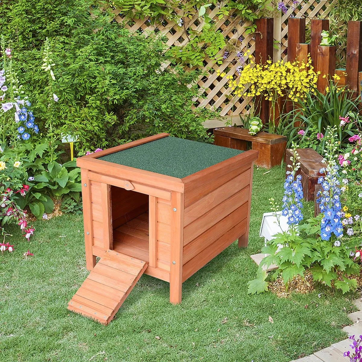 Kaninchenstall mit Schräge Holz Grün + Natur - 2