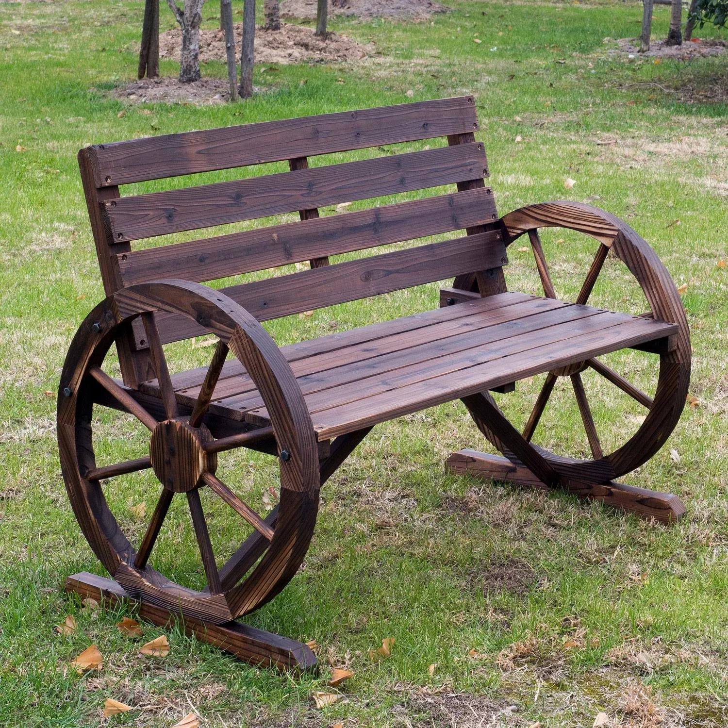 Gartenbank mit Wagenrad mit Armlehne - 5