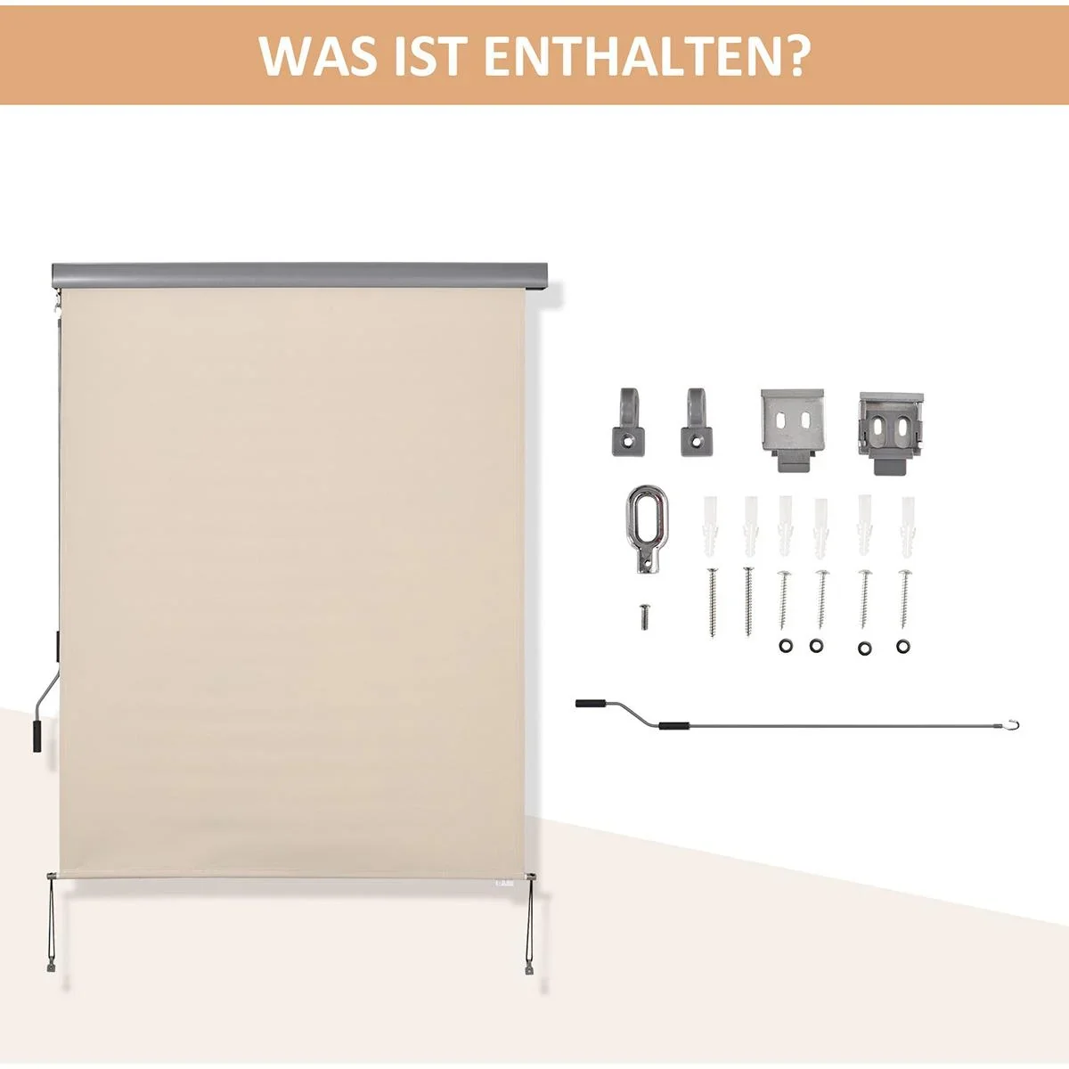 Senkrechtmarkise mit Handkurbel cremeweiß - 6