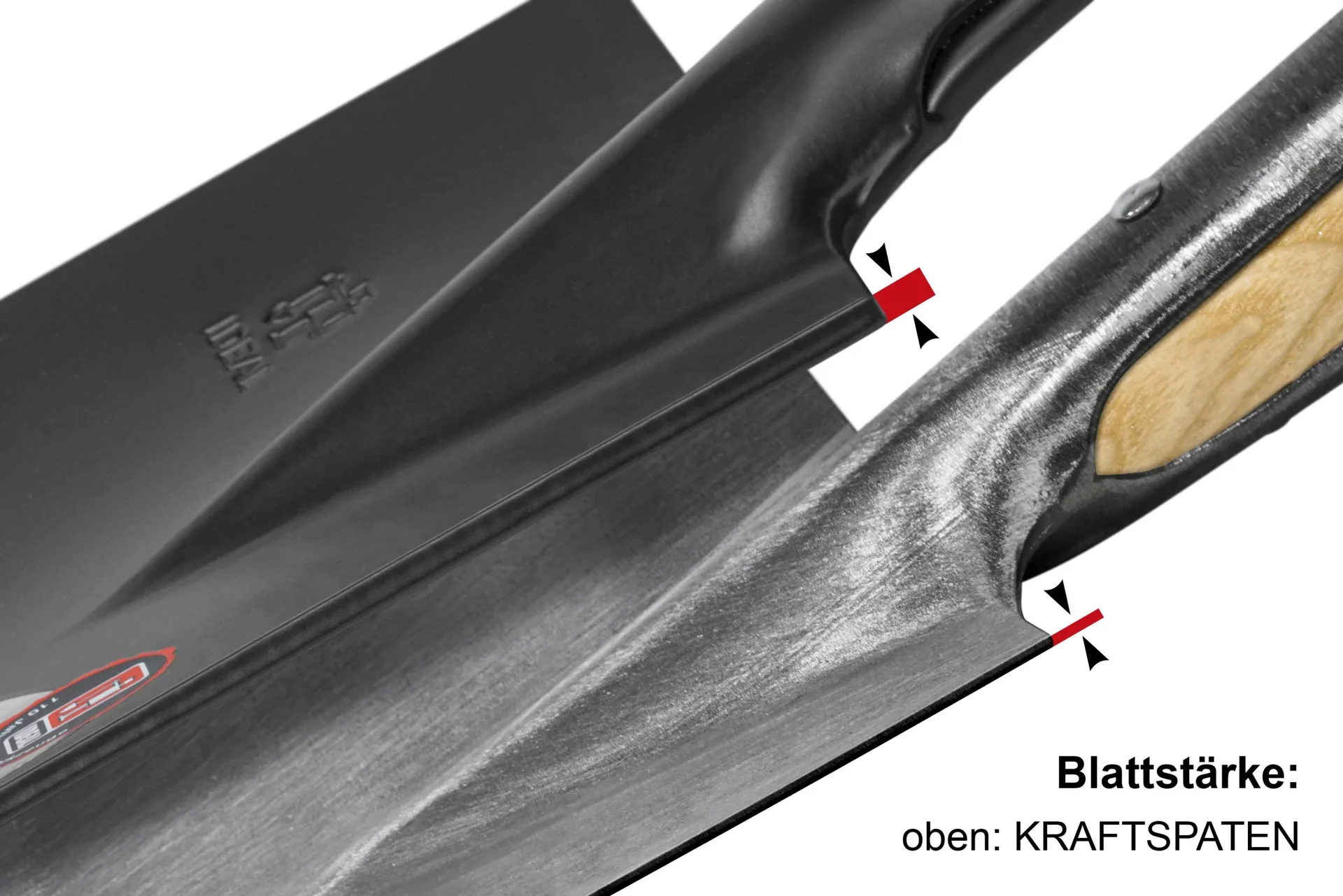 Spaten Kraftspaten, Blattstärke 5 mm, geschweißter Trittschutz pulverbeschichtet, Holzknauf, Stahlrohrstiel 92 cm - 0