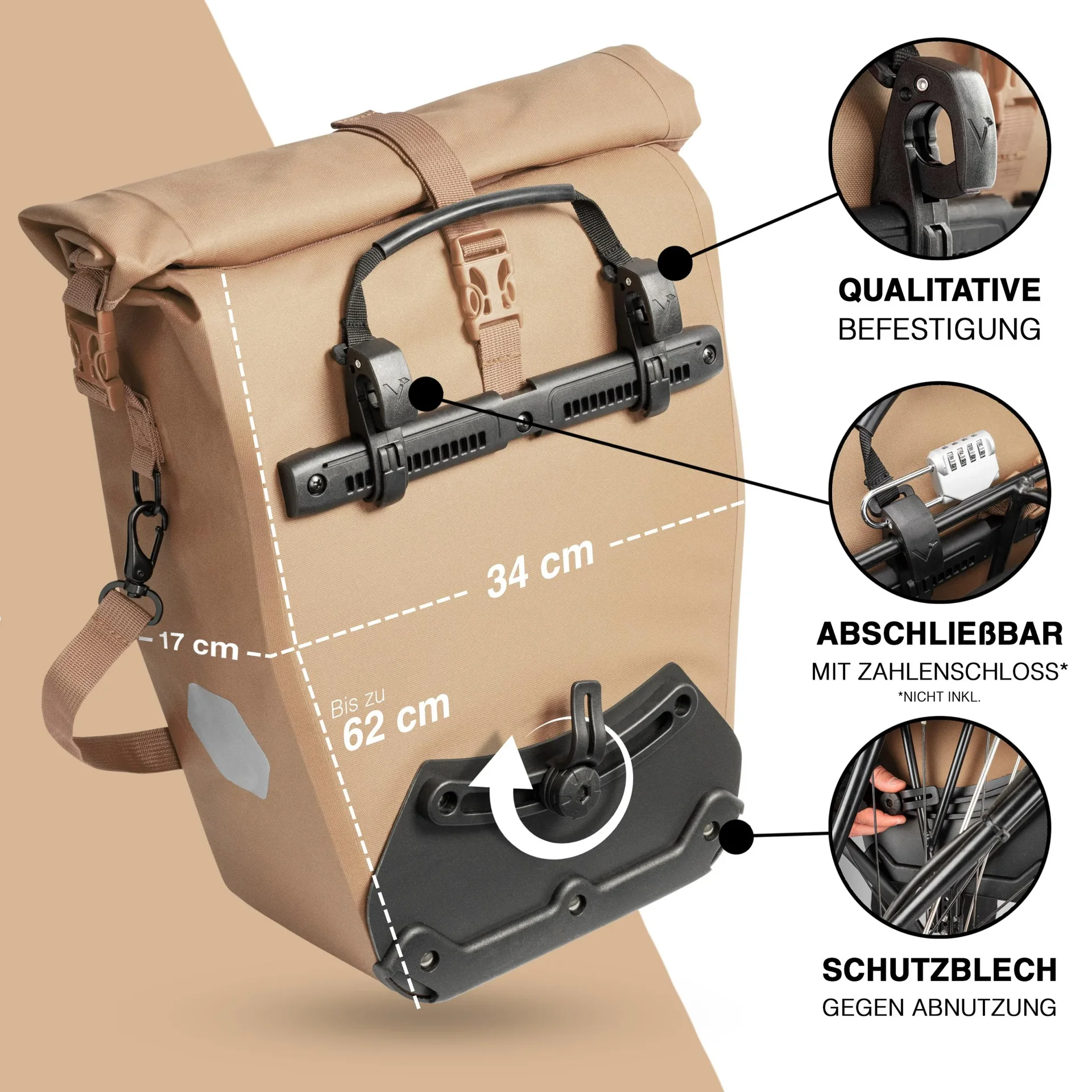 ValkOcean Gepäckträgertasche, Beige - 1