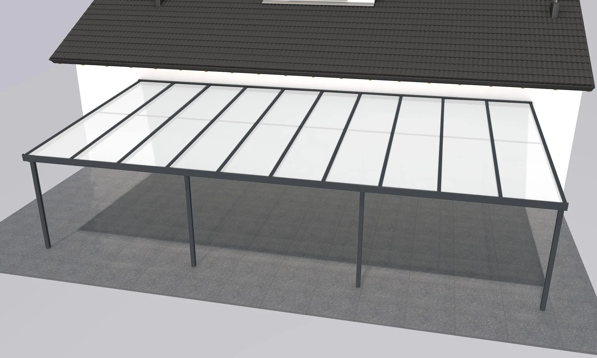 Terrassendach Premium, anthrazit, 10140 x 5060 mm - Polycarbonat Stegplatten 16 mm, opal - 0