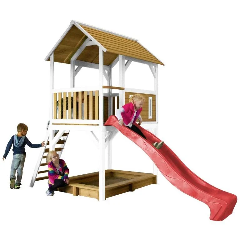 Pumba Spielturm Braun/Weiß - Rote Rutsche - 0