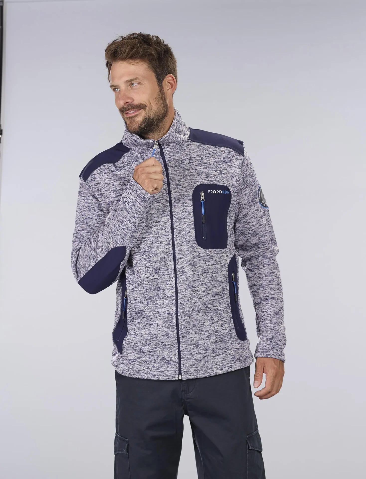 Strickfleece Jacke mit Reißverschluß, Farbe marine/grau melange, Gr. M - 3