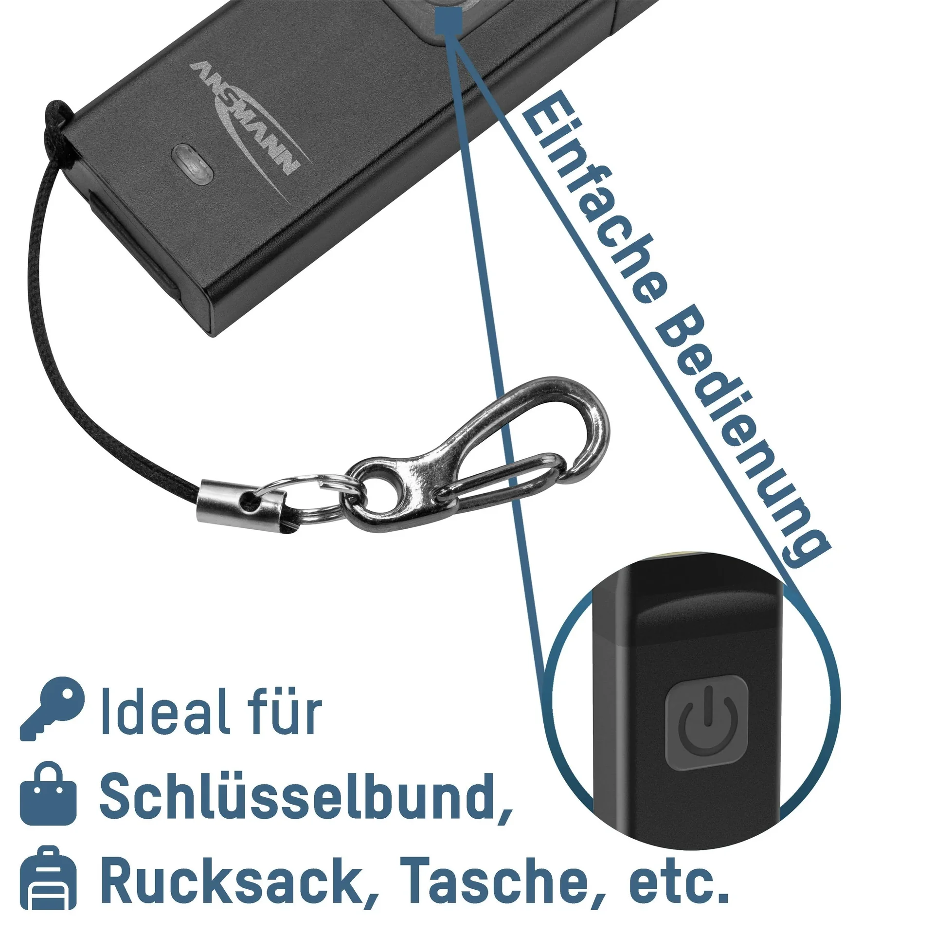 Mini LED Taschenlampe mit integriertem USB-A-Stecker, dimmbar - 6