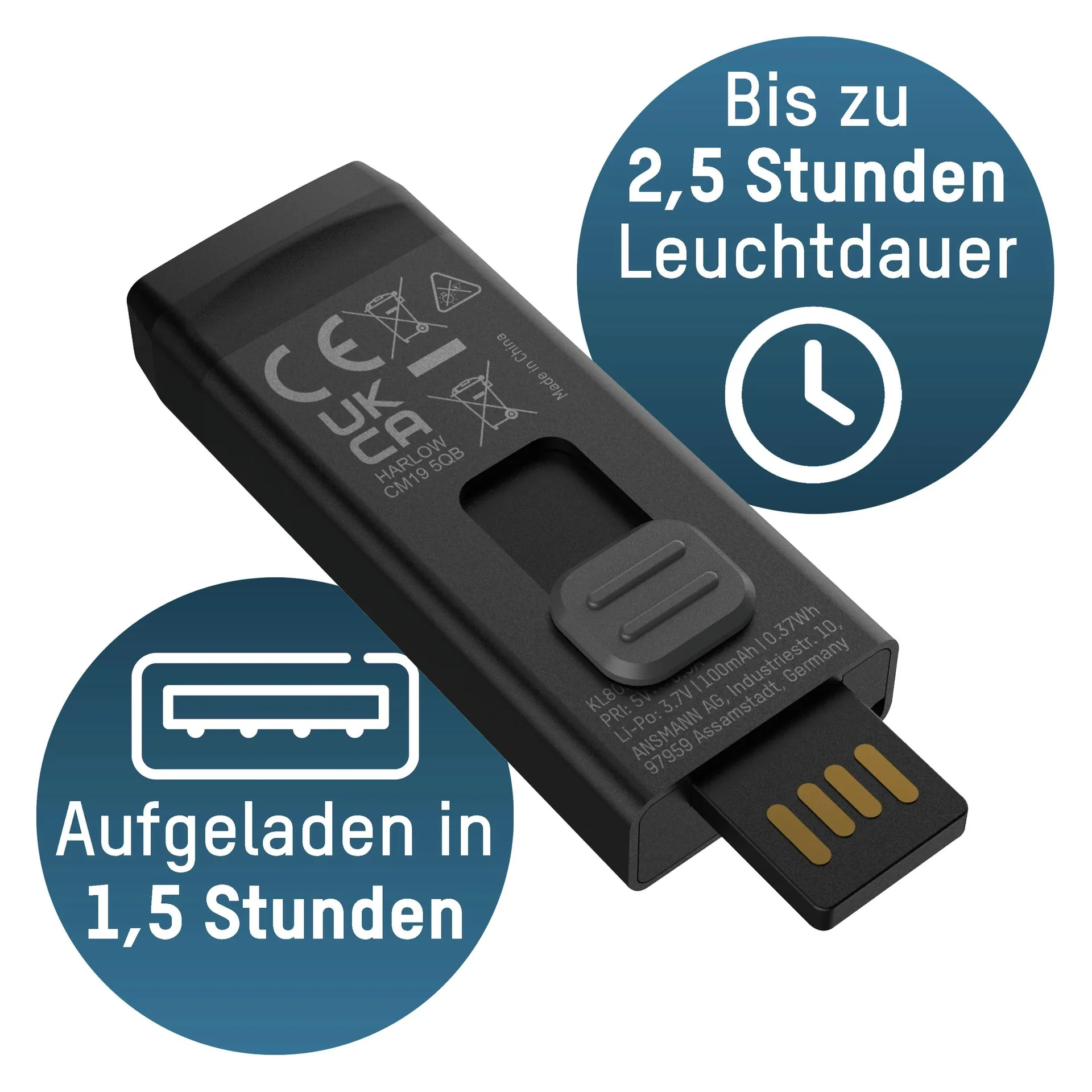 Mini LED Taschenlampe mit integriertem USB-A-Stecker, dimmbar - 8