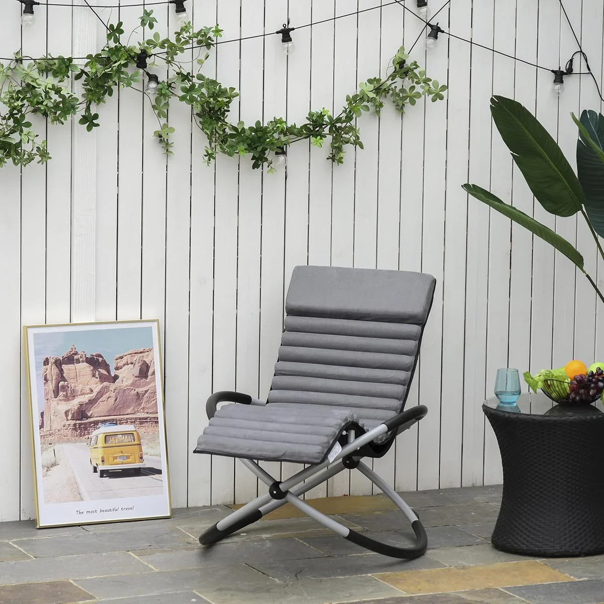 Schaukelstuhl ergonomischer 2 In 1 Schwingsessel Gartenstuh Schaukelliege Metall Texteline kugelförmig Dunkelgrau 150 x - 0
