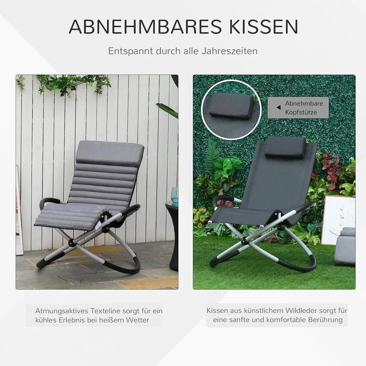 Schaukelstuhl ergonomischer 2 In 1 Schwingsessel Gartenstuh Schaukelliege Metall Texteline kugelförmig Dunkelgrau 150 x - 1