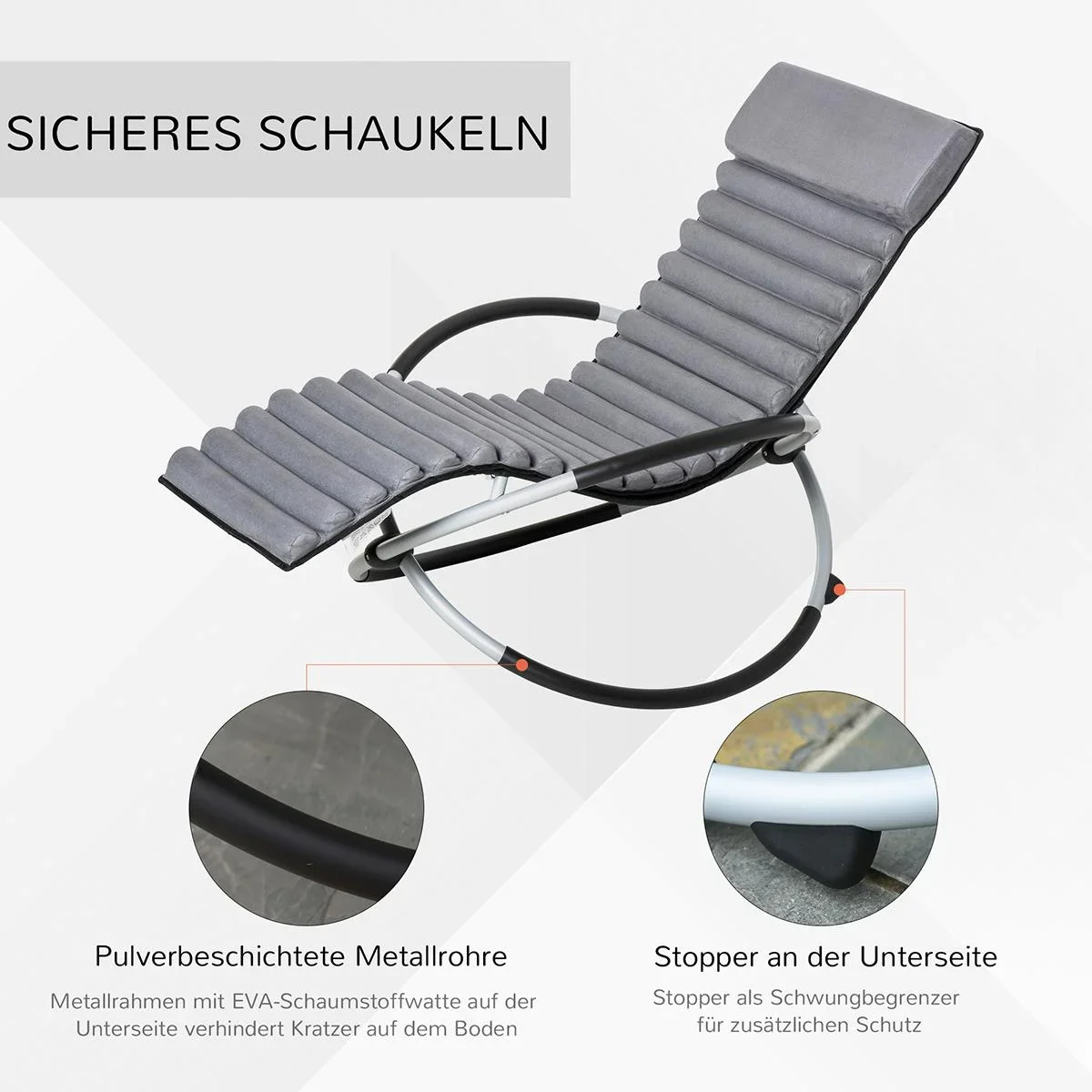 Schaukelstuhl ergonomischer 2 In 1 Schwingsessel Gartenstuh Schaukelliege Metall Texteline kugelförmig Dunkelgrau 150 x - 3