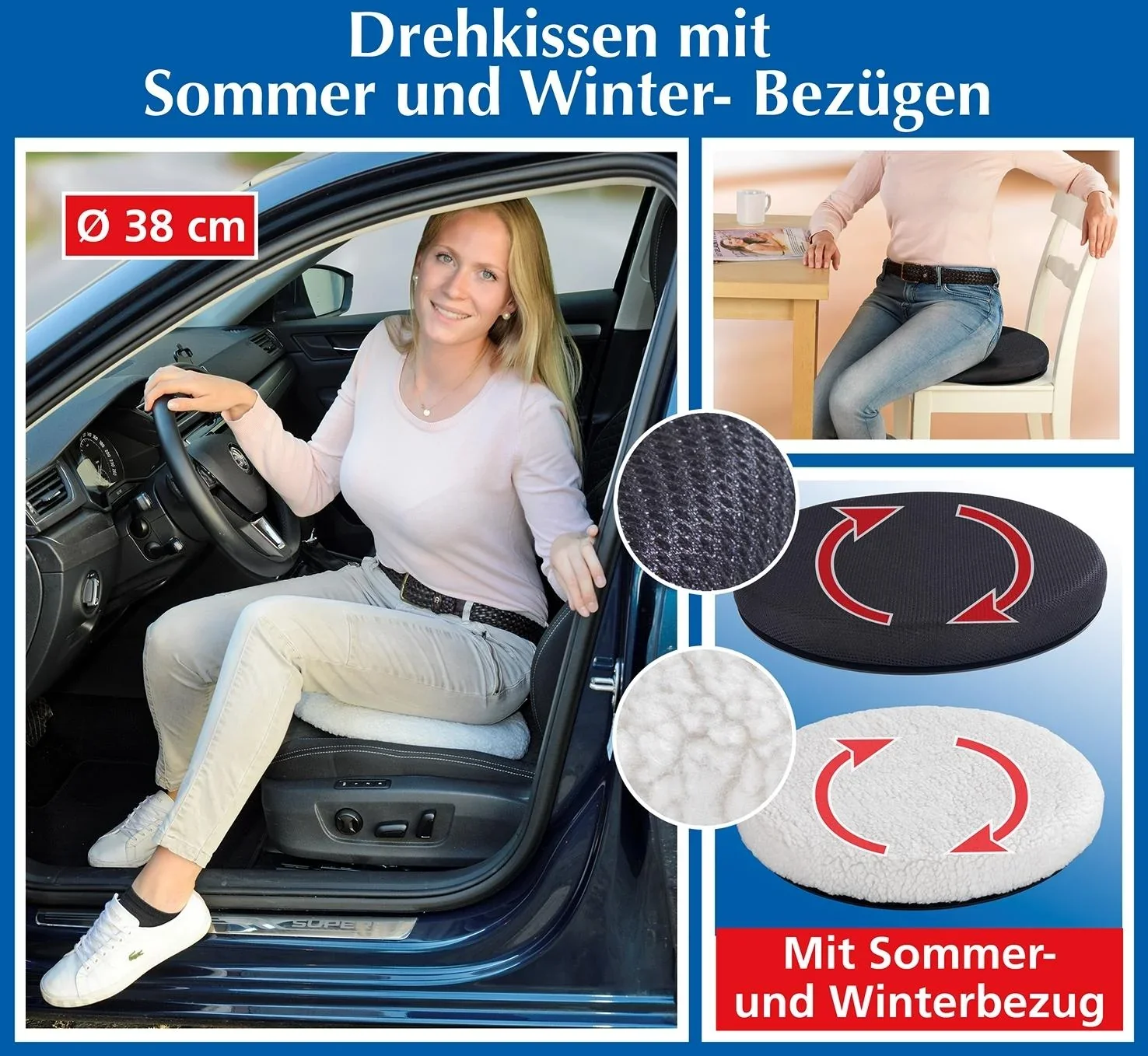 Drehkissen mit 2 Wechselbezügen für Sommer und Winter - 1