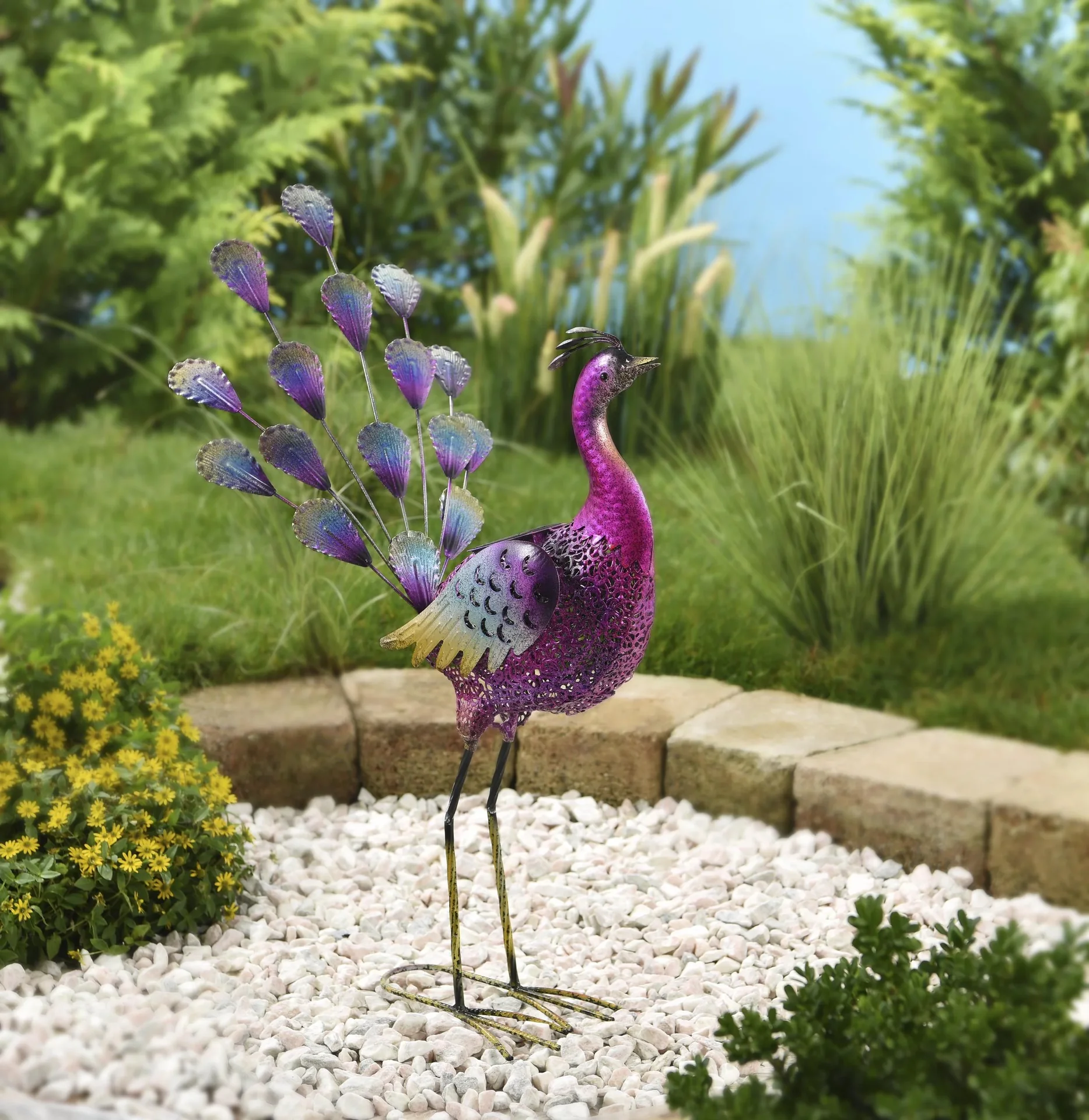Metalldeko- Pfau Bonnie mit LED Solarbeleuchtung - 0