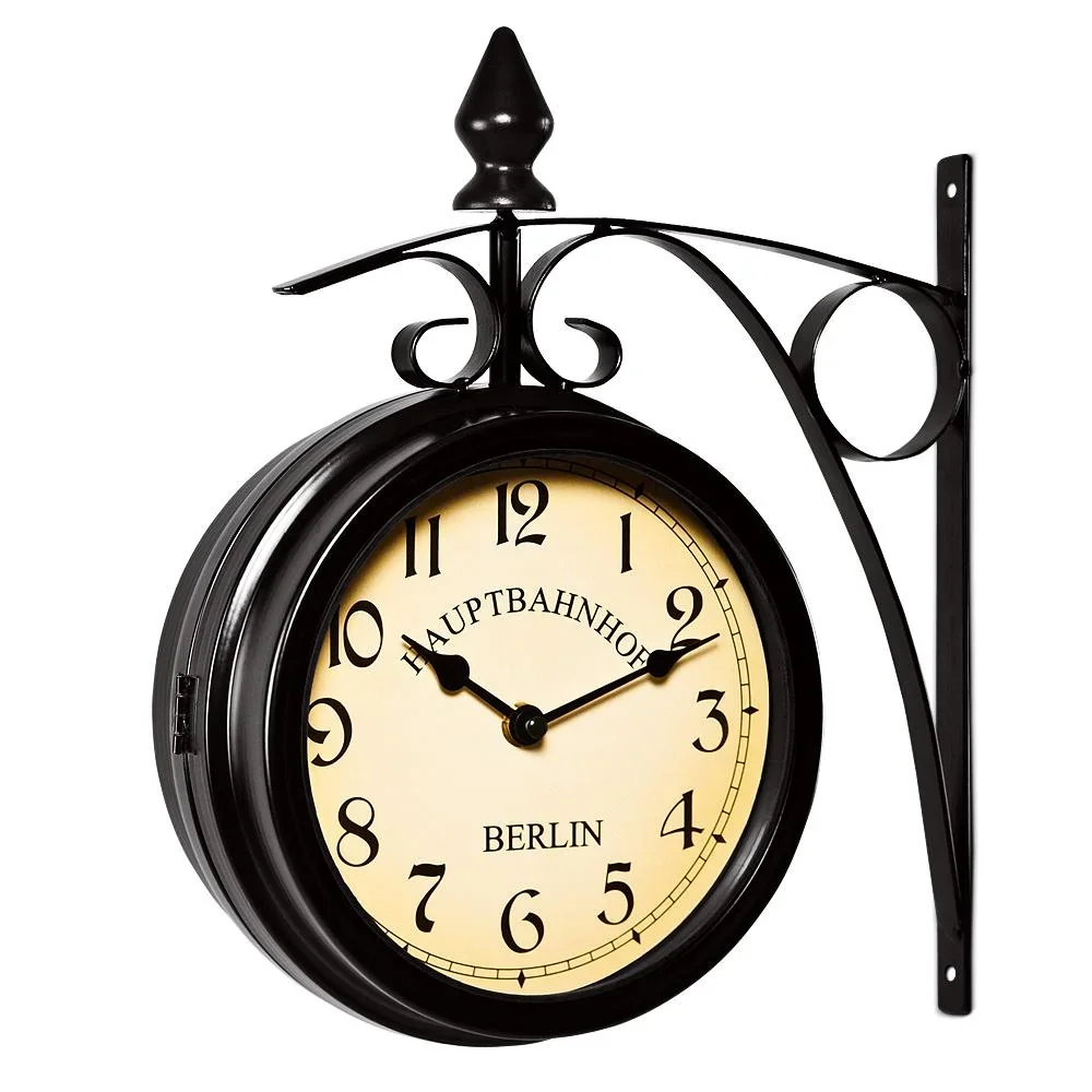 Retrolook Bahnhofsuhr doppelseitig schwarz - 3