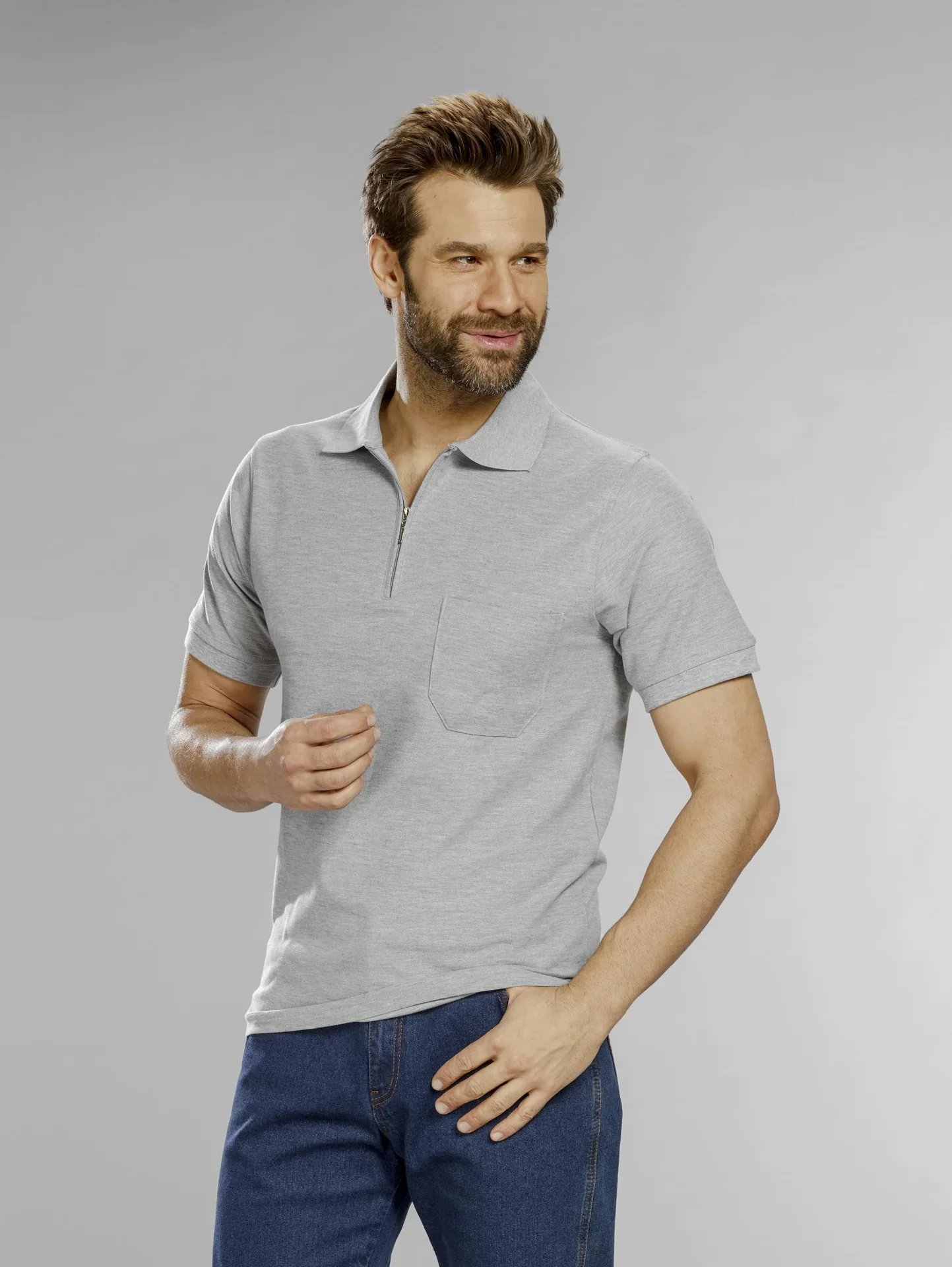 Poloshirt mit Reißverschluss, silber, Gr. XXL - 0