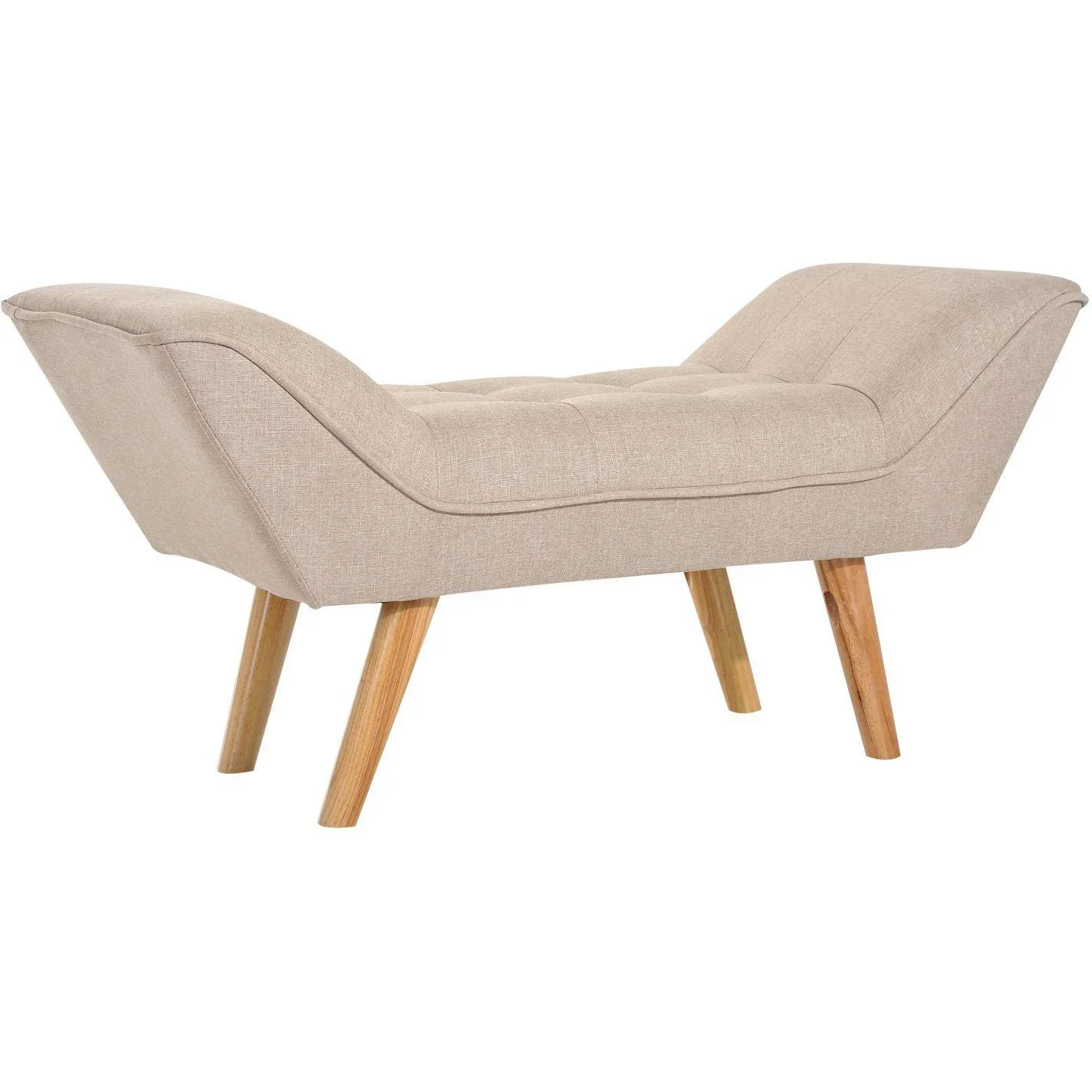 Polsterbank Retro Sitzbank Leinen Holzfüße Beige - 0