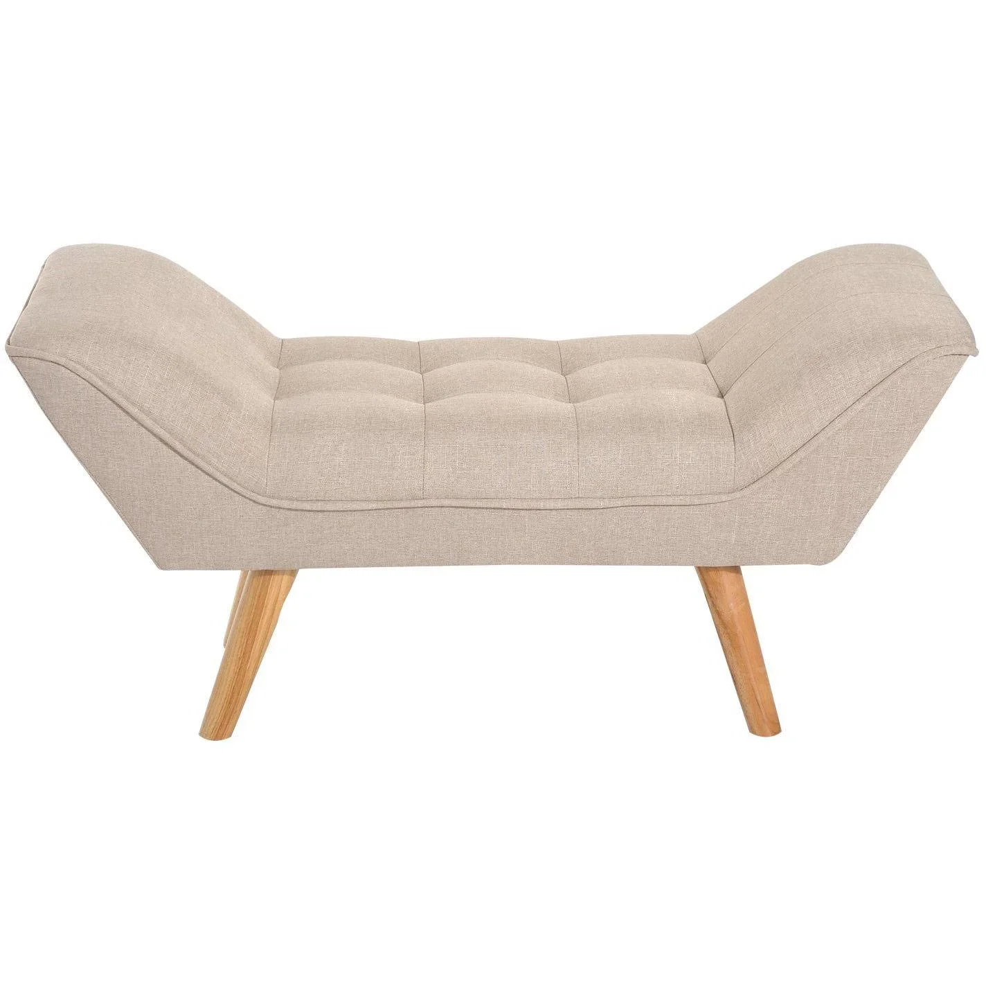 Polsterbank Retro Sitzbank Leinen Holzfüße Beige - 1