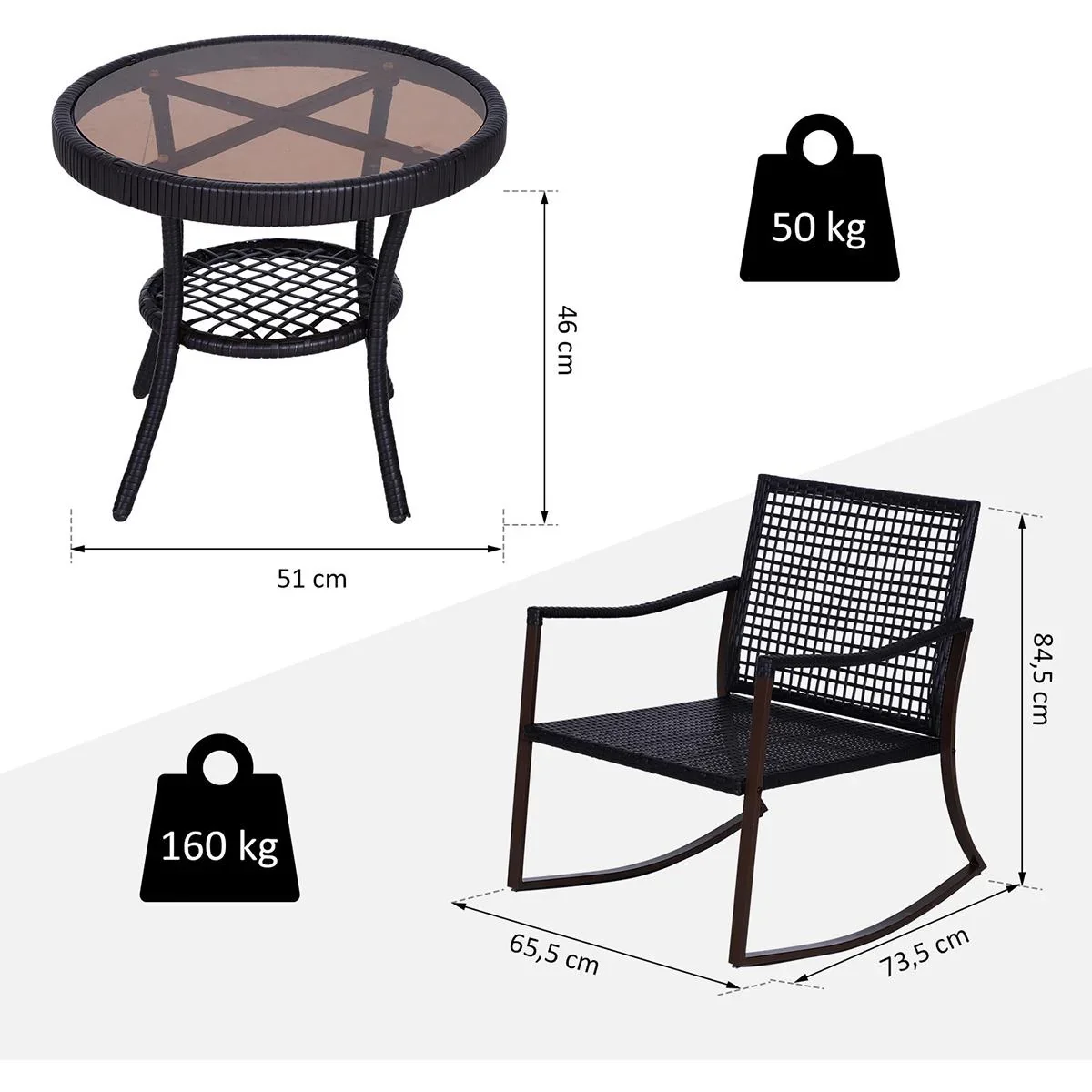 Rattan Schaukelstuhl als 7-tlg. Set braun/cremeweiß - 3