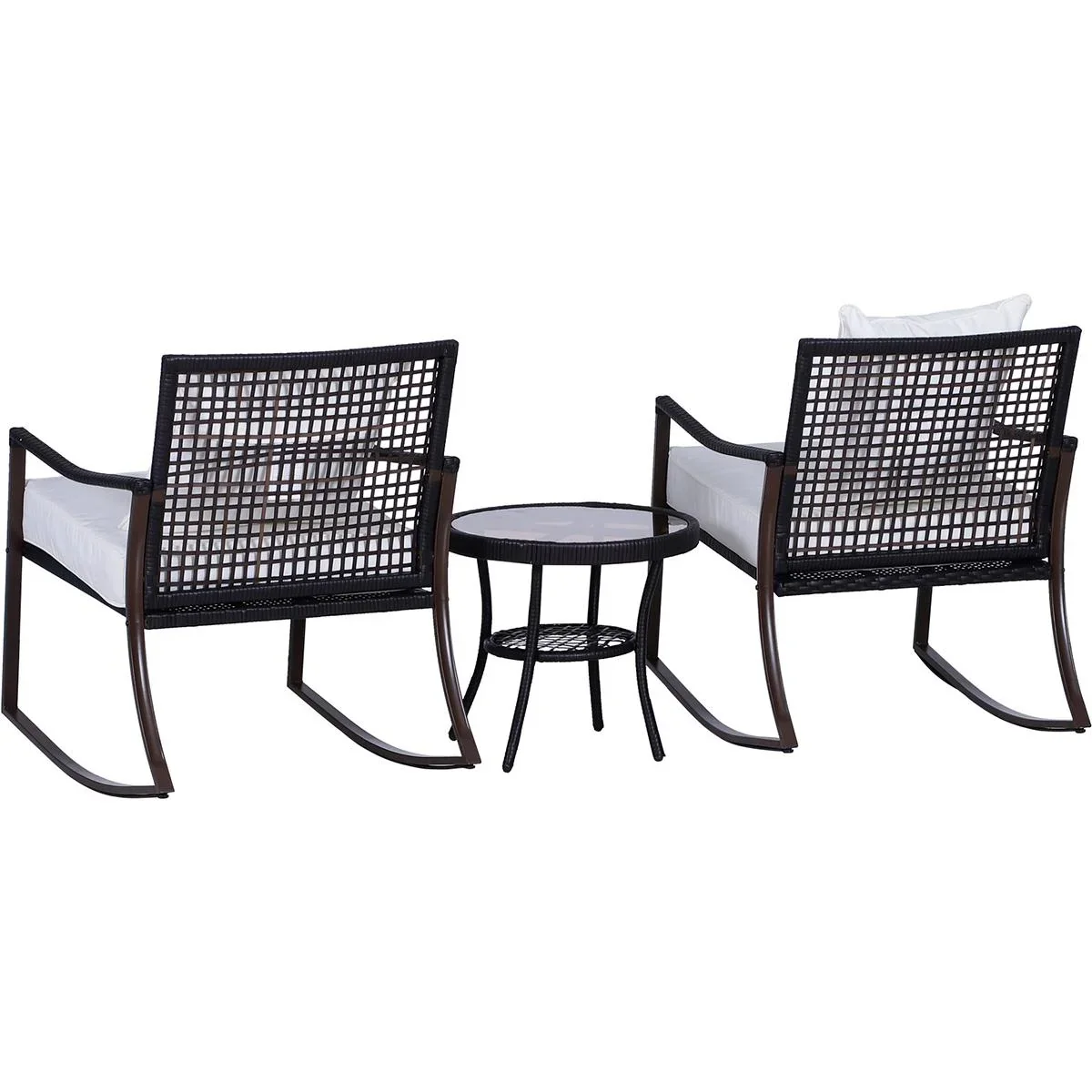 Rattan Schaukelstuhl als 7-tlg. Set braun/cremeweiß - 6