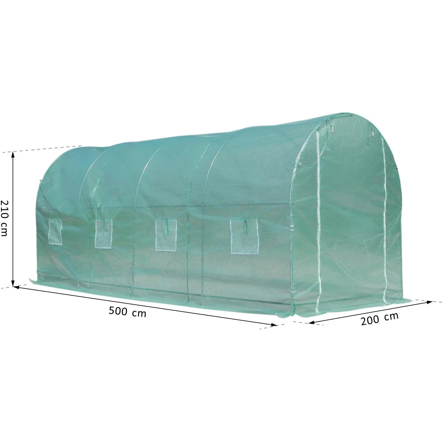Foliengewächshaus Tomatengewächshaus Treibhaus 8 Fenster PE + Stahl Grün 500 x 200 x 210 cm - 0