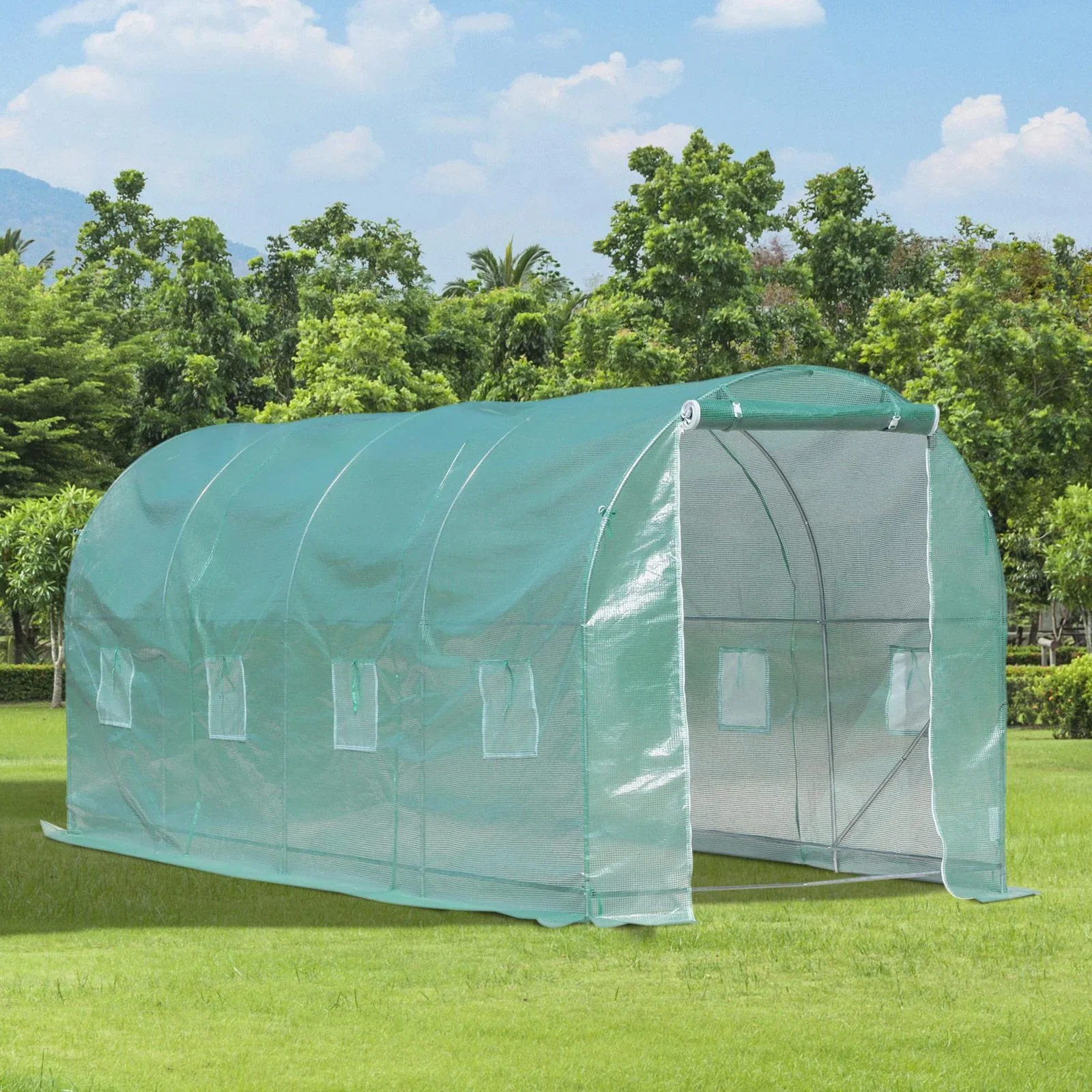 Foliengewächshaus Tomatengewächshaus Treibhaus 8 Fenster PE + Stahl Grün 500 x 200 x 210 cm - 4