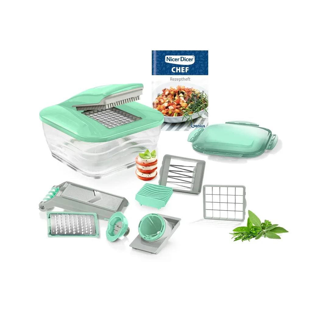 Nicer Dicer Chef, Mintgrün, 15-teilig