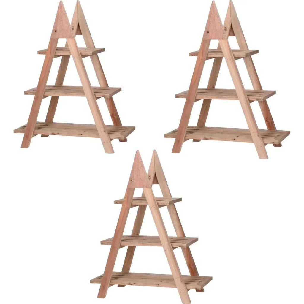 Ambiance Pflanzenregal - Holz - 3 Ebenen - Dreieck - 3 PACKUNGEN