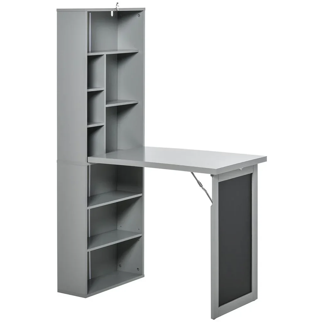 Schreibtisch klappbar mit 6 Fächer Bücherregal mit 3 Regale Computertisch Bürotisch E1 Spanplatte Metallrahmen Dunkelgra