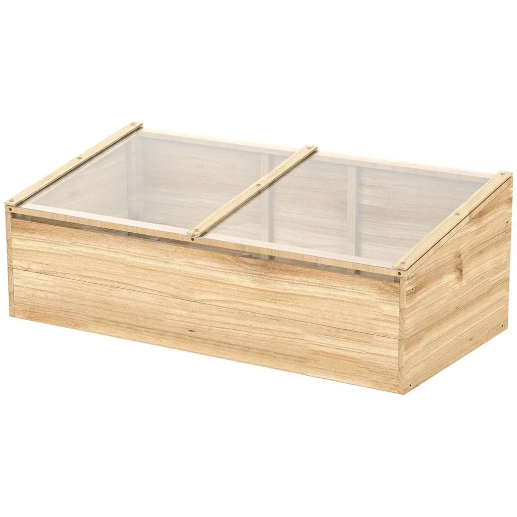 Gewächshaus Holz Frühbeet Frühbeetkasten Treibhaus Garten & Pflanzkasten-System für Garten Balkon, 100 x 50 x 35 cm, Nat