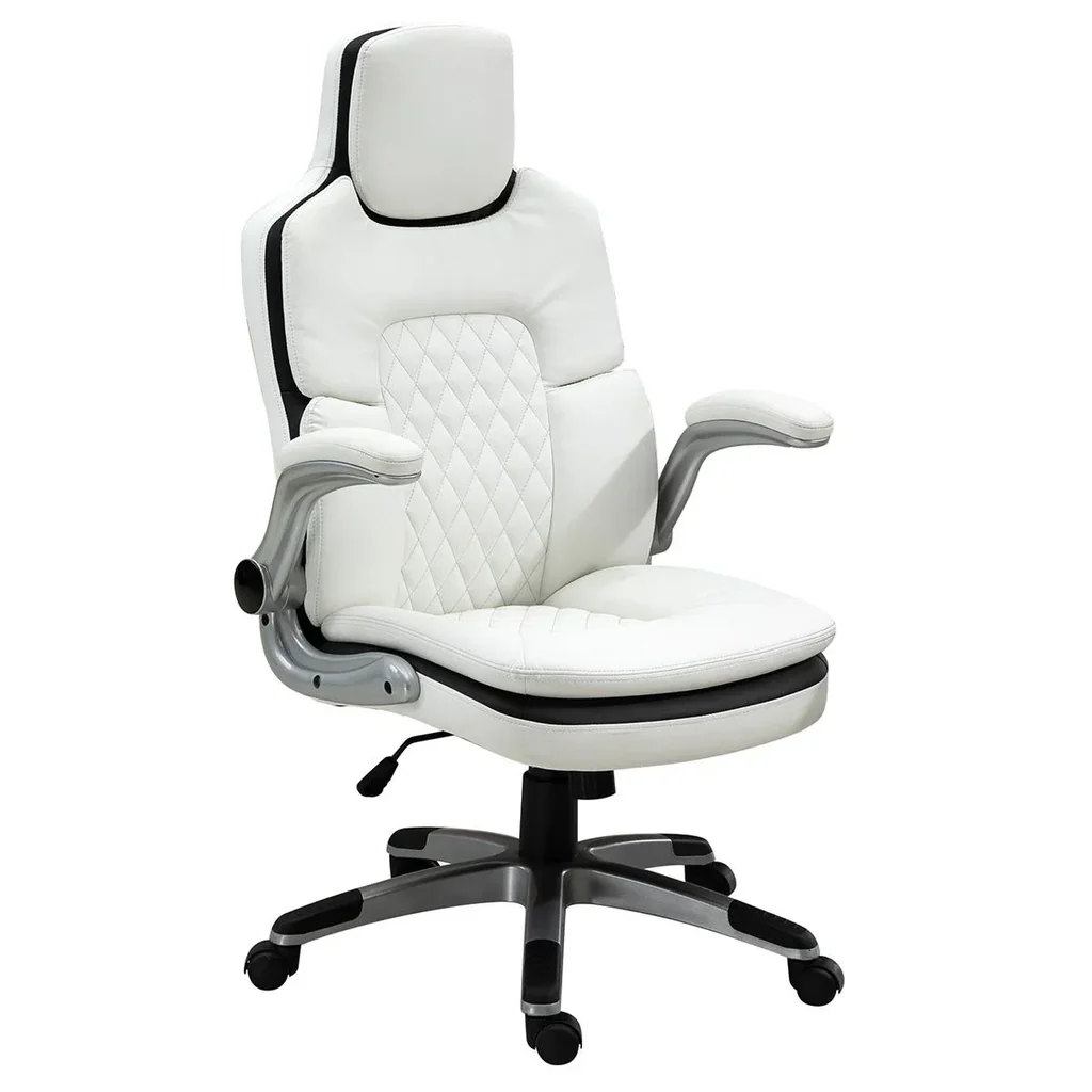 Ergonomischer Bürostuhl mit klappbare Armlehnen, Höhenverstellbarer Schreibtischstuhl mit Wippfunktion, Drehstuhl, PU, 6