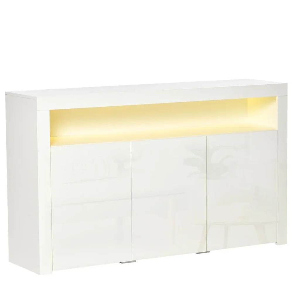 Sideboard Hochglanz Vorratsschrank Küchenschrank mit LED-Licht und Glasablage für Eingang Essbereich Wohnzimmer Material