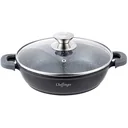 Cheffinger Schmortopf / Niedrige Pfanne / Serviertopf - Marmorbeschichtung - mit abnehmbaren Silikongriffen - SS - 28cm