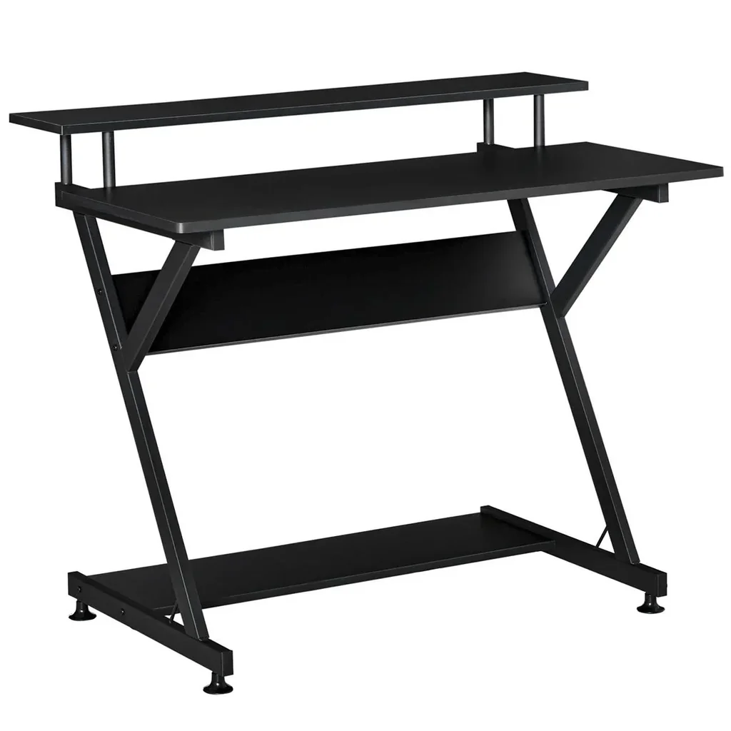Computertisch industrieller Stil mit Höhenverstellbar Fußbett MDF Metall Schwarz 100 x 60 x 85,5 cm
