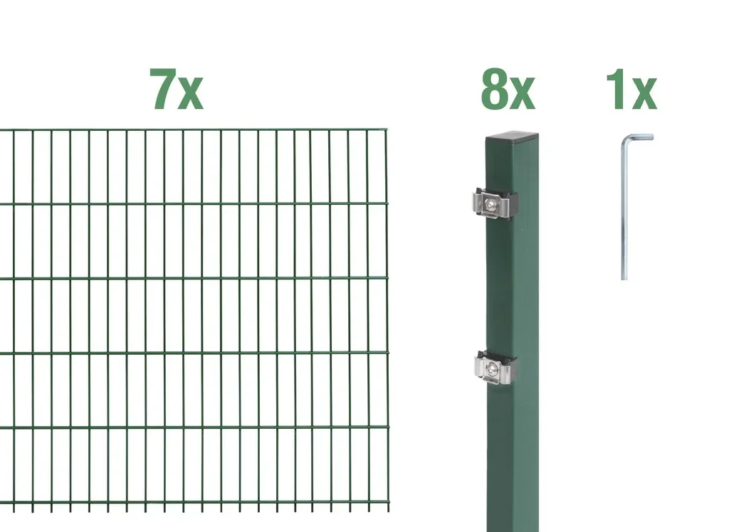 Doppelstabmattenzaun Komplettset, grün, Höhe 140 cm, Länge 14 m