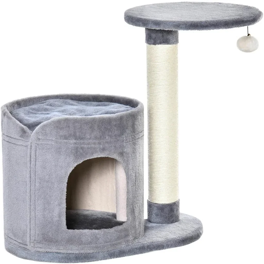 Kratzbaum Katzenbaum mit Katzenhöhle Spielball Katzenkratzbaum Sisalseil-Kratzstangen Grau 55 x 36 x 59 cm
