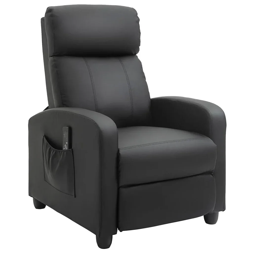 Massagesessel Liegefunktion Rückenlehne mit Rückenlehne 2-Punkt-Massage Schaumstoff Kunstleder Schwarz 68 x 88 x 98 cm