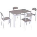 5-teilige Essgruppe Sitzgruppe Esstisch Set Holzmaserung MDF + Metall Grau + Weiß mit 1 Tisch + 4 Stühlen