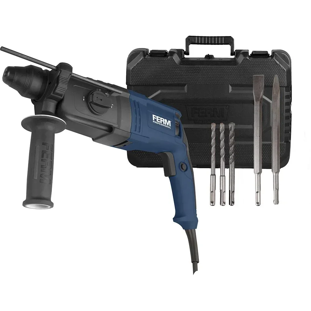 HDM1038P Bohrhammer 800W - Soft griff - 4 Funktionen - Inkl. 3 SDS Plus Bohrköpfer und 2 SDS Plus Werkzeugköpfen mit Auf