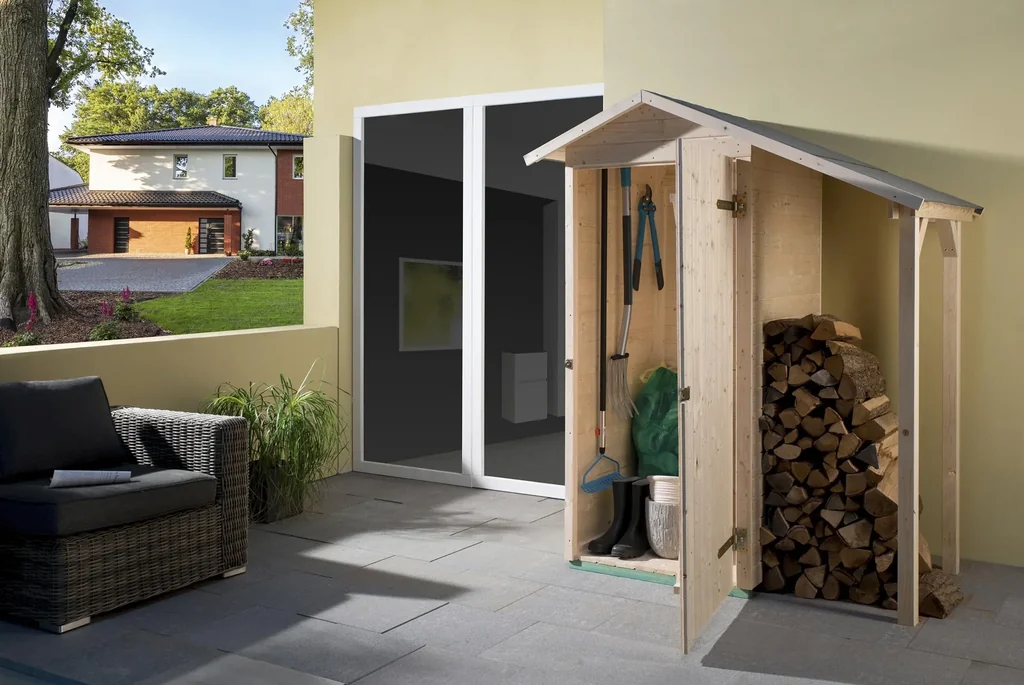 Garten-/Terrassenschrank 351 A Gr.1 B x H x T 162 x 196 x 105 Satteldach, 14 mm, Einzeltür, Schleppdach 50 cm